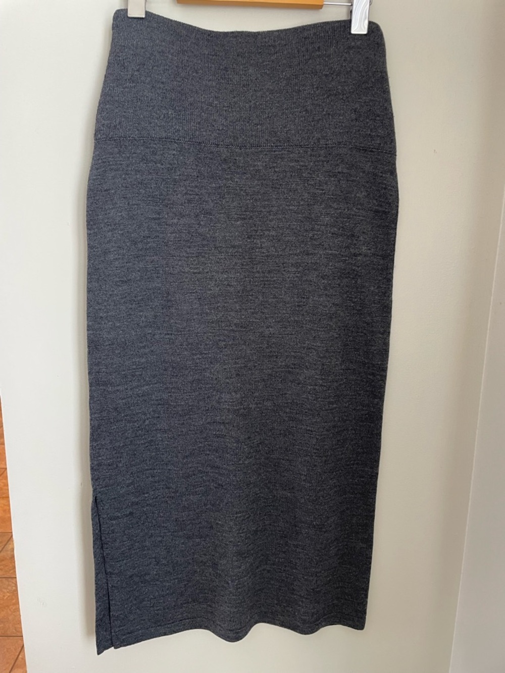 Midi Knit Pencil Skirt with Side Slit in Charcoal Gray - Picture 4 of 7